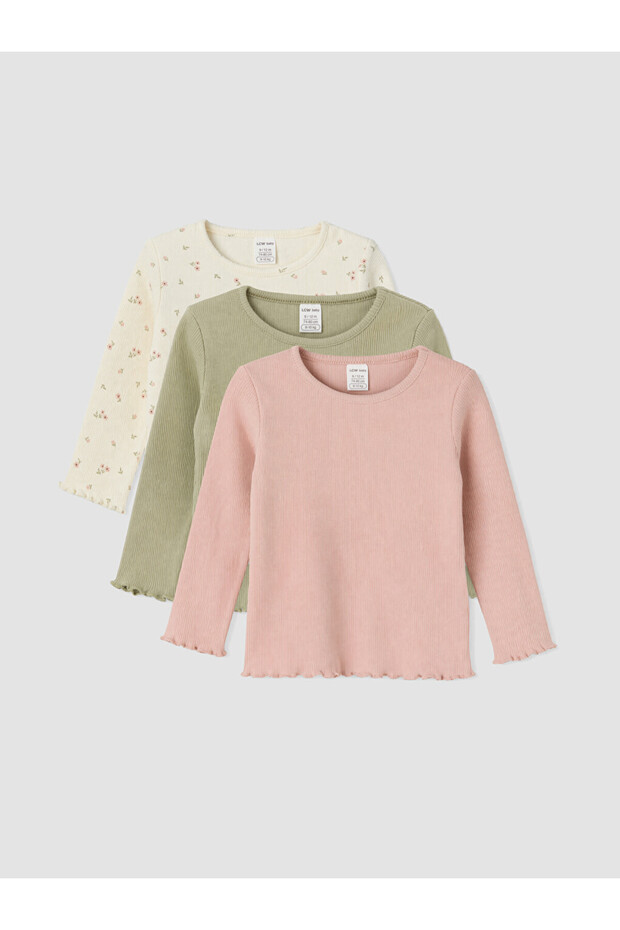 Lcw Baby Crew Neck Ruffle Baby Girl T-Shirt 3-Pack
