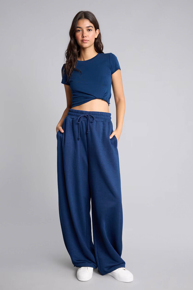 Lace-Up Balloon Fit Navy Blue Women's Trousers G8079Ax/Nv248