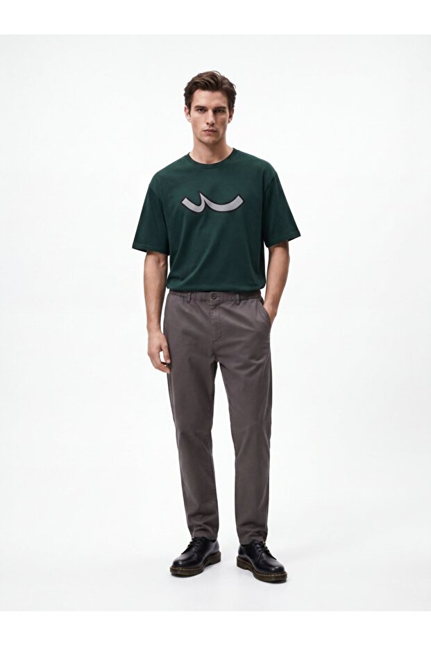 Chino Elastic Waist Grey Trousers