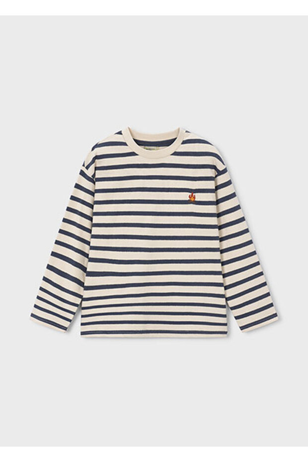 Navy Blue Striped Boys' Long Sleeve T-Shirt 7053