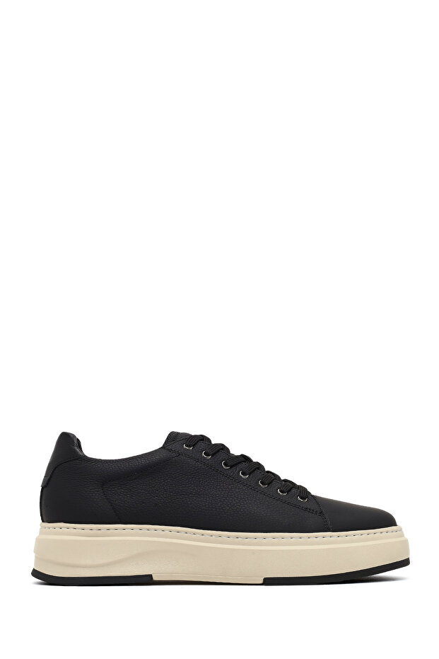 Men's Black Lace-Up Thick-Soled Leather Sneaker Wm740010Df