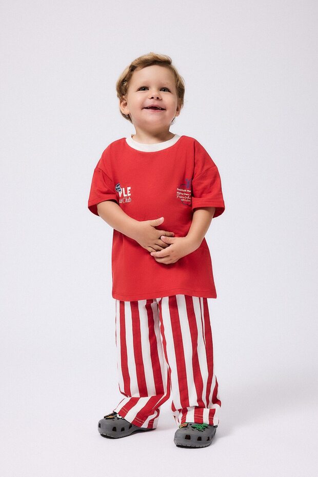100% Cotton Regular Fit Striped Elastic Waist Thick Fabric Trousers for Baby Boy I6530A526Hs
