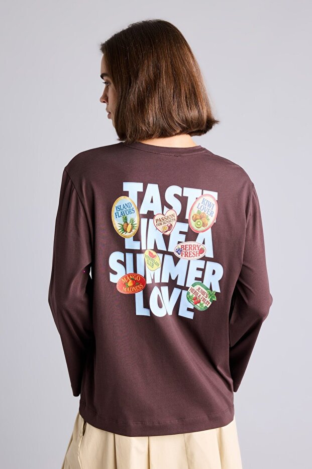 100% Cotton Crew Neck Back Print Long Sleeve T-Shirt I6908Ax26Au
