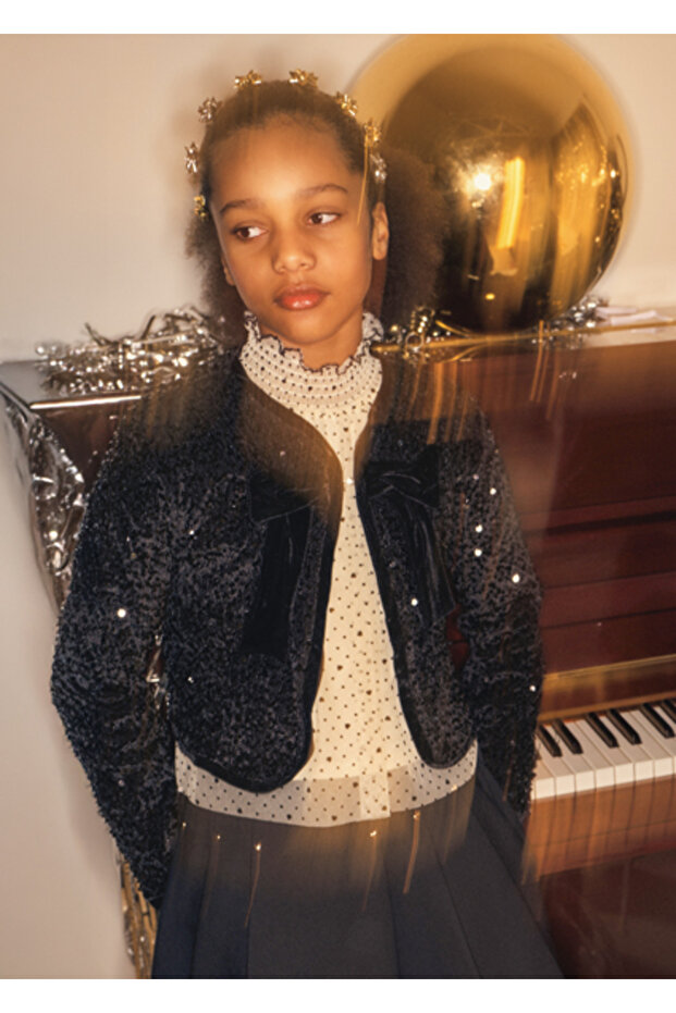 Black Girls' Sequined Velvet Jacket 7434