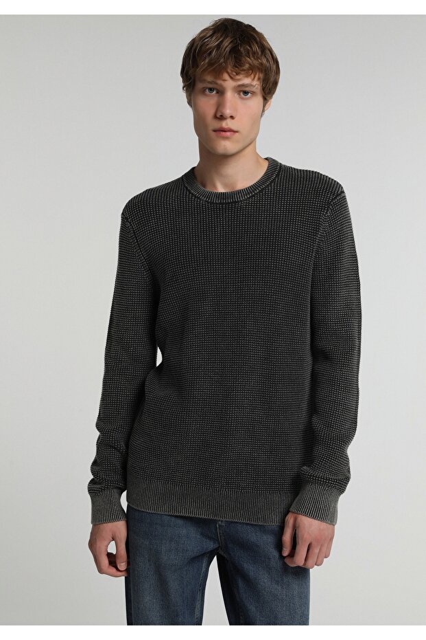 Regular Fit Round Neck Plain Men's Anthracite Sweater