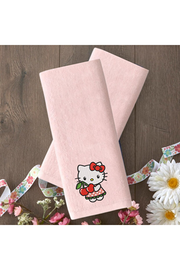 Hello Ki̇tty Cherry Embroidered Children's Towel 30X50
