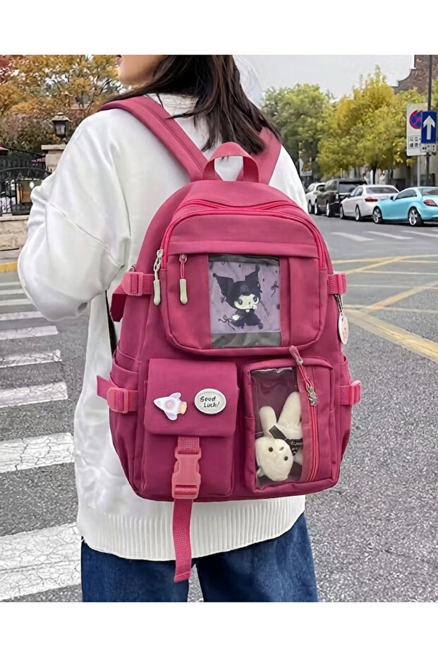 Kawaii Japanese Style School Backpack with Teddy Bear (Badge Not Included)