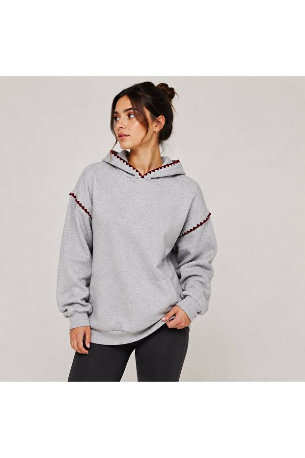 2-Thread Raised Sweatshirt with Hood and Collar and Sleeve Trim Stitching Detail