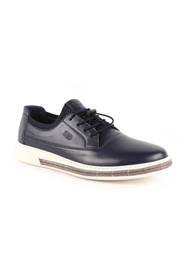 Men's Casual Shoes Genuine Leather Lockable Rubber Laces Flexible High-Top Lightweight White Eva Sole Sneakers