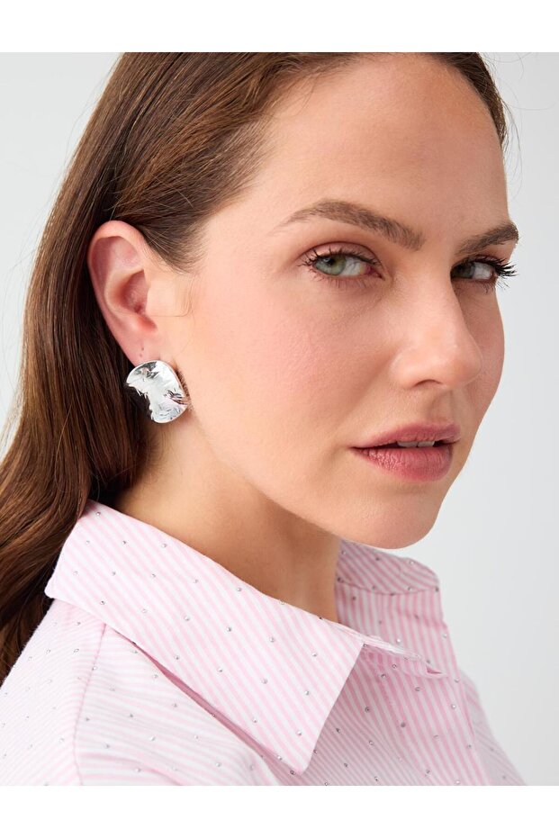Silver Color Textured Asymmetric Formed Plate Earrings