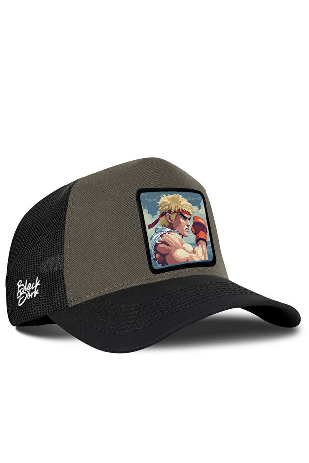 Fighter Logo Black-Khaki Trucker Hat