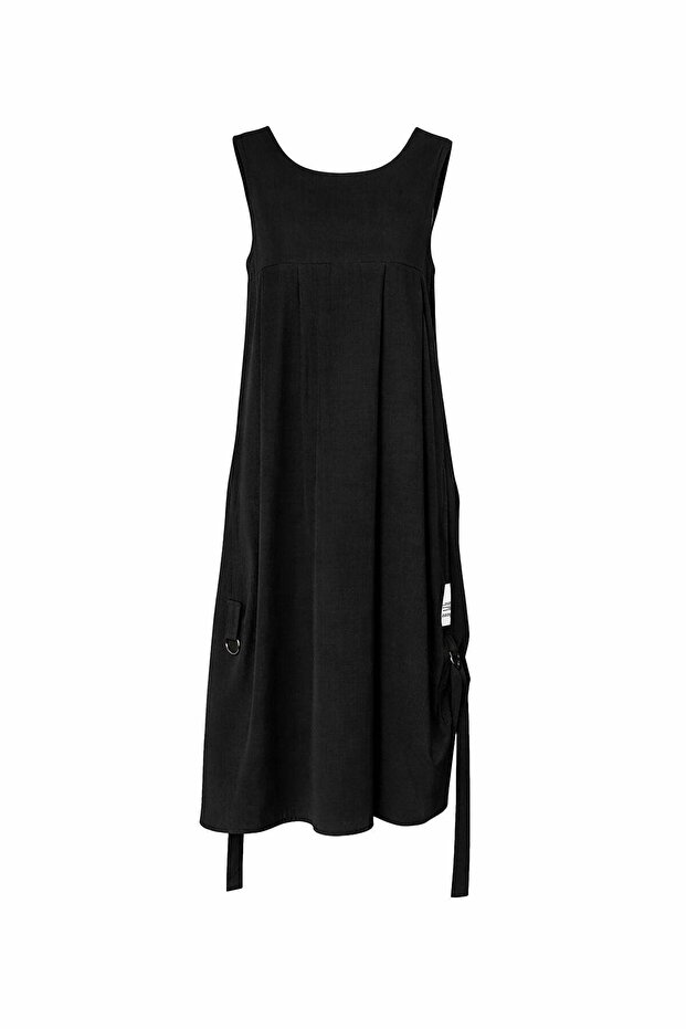 Black Backless Midi Dress with Gathered Detail 19102