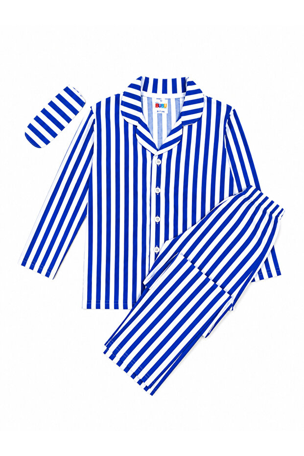 Girls and Boys Cotton Unisex Model Buttoned Striped Long Sleeve Pajama Set