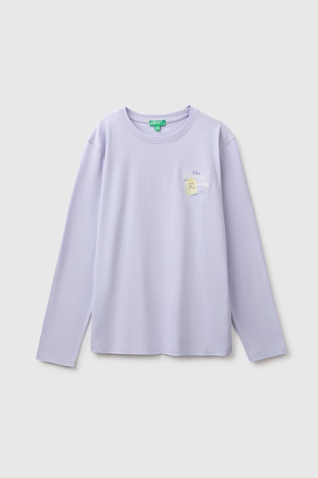 Girl's lilac long sleeve t-shirt with embroidered front