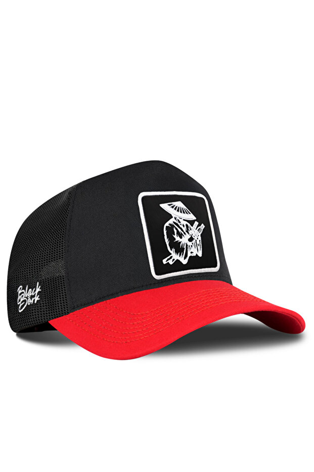 Red-Black Trucker Hat with Samurai Logo