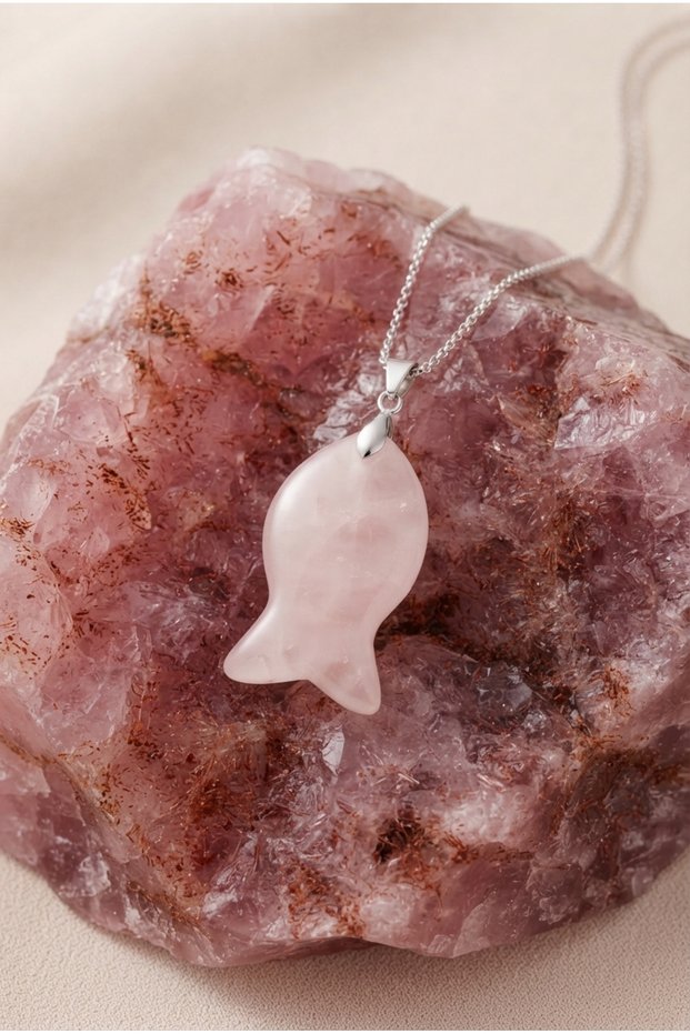 Natural Stone Steel Chain Necklace with Fish Figure