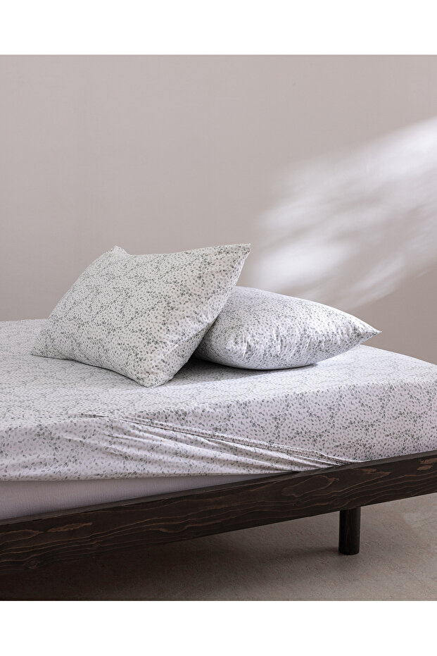 Octave Double 100% Cotton Ranforce Printed Elastic Sheet Set - Mint Green