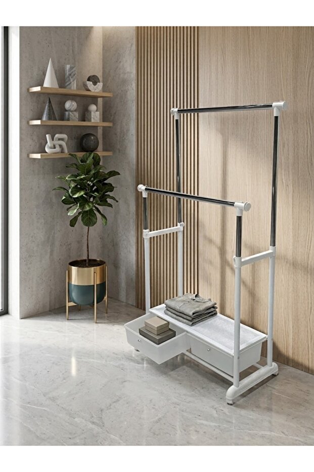 Movable Clothes Rack with Bottom Storage Drawers