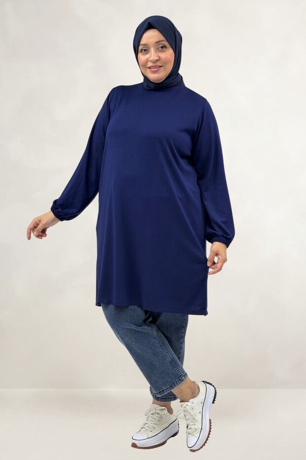 68080 Plus Size Basic Modal Tunic - Navy Blue
