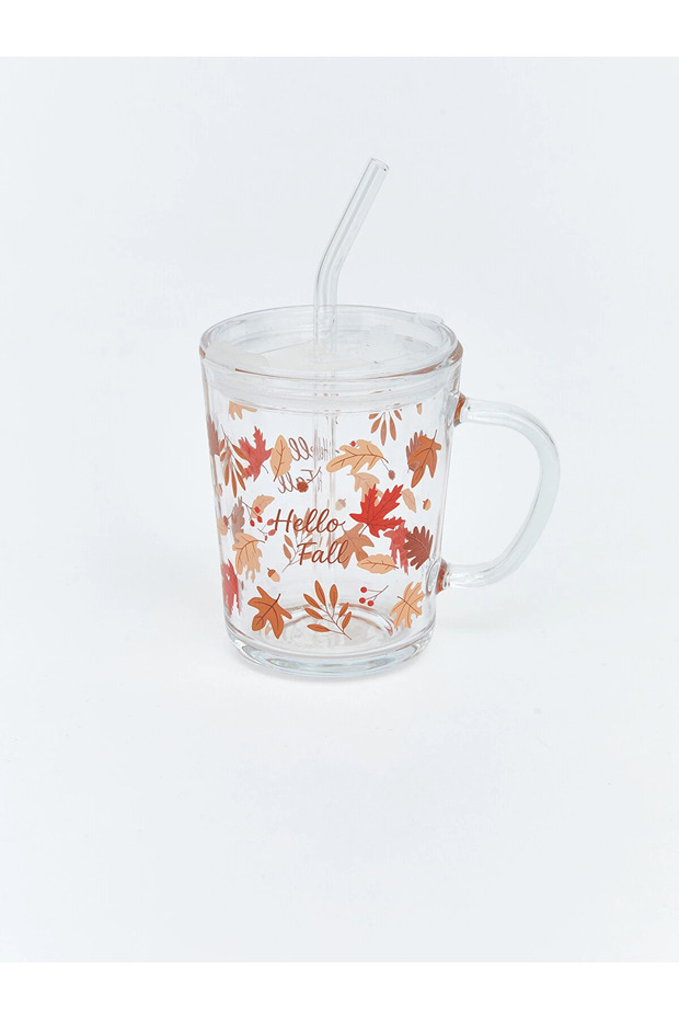 Lcw Home Mixed Flower Printed Glass with Straw 400 ml