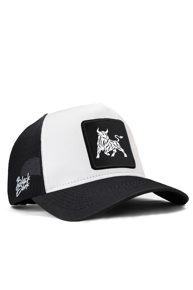 Black-White Trucker Hat with Bull Logo