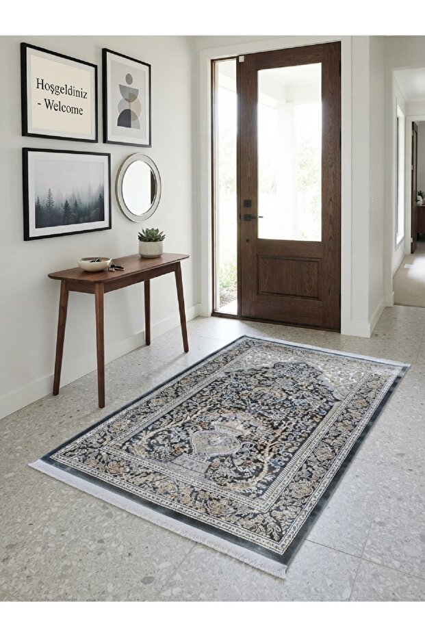 Anthracite Gray & Silver Bamboo Silk Prayer Rug - Prayer Mat - 80X125 cm Dmo94M