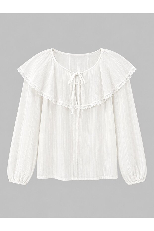 Léonie Ruffled Collar Tie-Detail Shirt Women's White