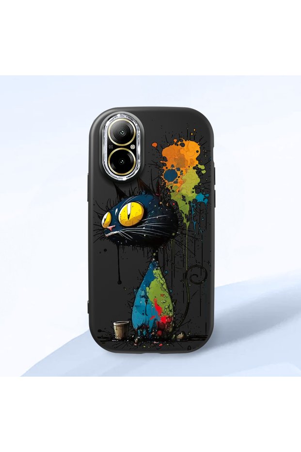 Realme C67 4g Compatible Graffiti Style Black Cat Phone Case, Shockproof Silicone Case