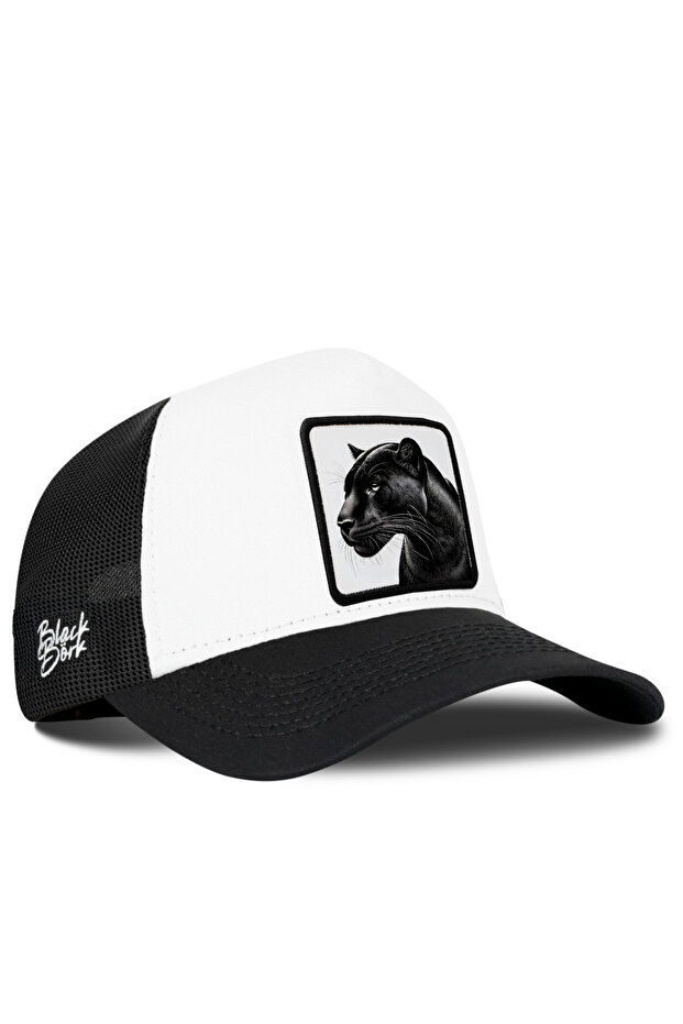 Black and White Trucker Hat with Panther Logo