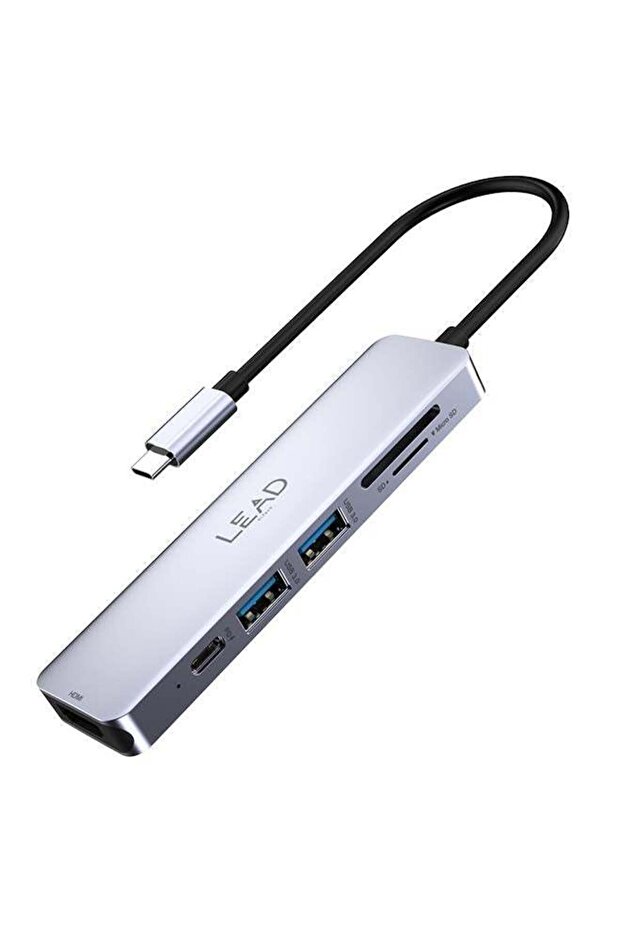 محول USB-C إلى PD+HDMI 4K/متعدد المنافذ LHB06+SD+Micro SD، لون رمادي فلكي