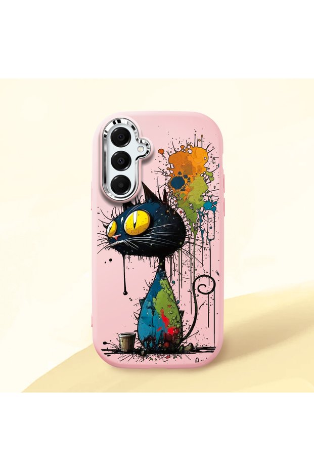 Samsung Galaxy A16 4G/5G Compatible Graffiti Style Black Cat Phone Case, Shockproof