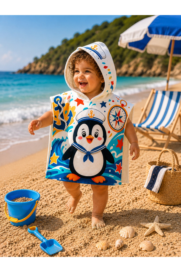 Children's Poncho Sea and Beach Towel with Hood 45×45 cm 0-3 Years