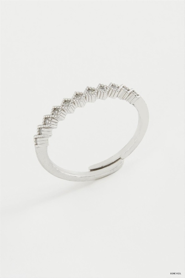 Stbrycel Baklava Shape Stone Metal Ring (130225) Silver Color