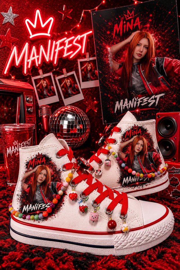 Manifest Printed White High-Top Linen Sports Shoes Sneaker