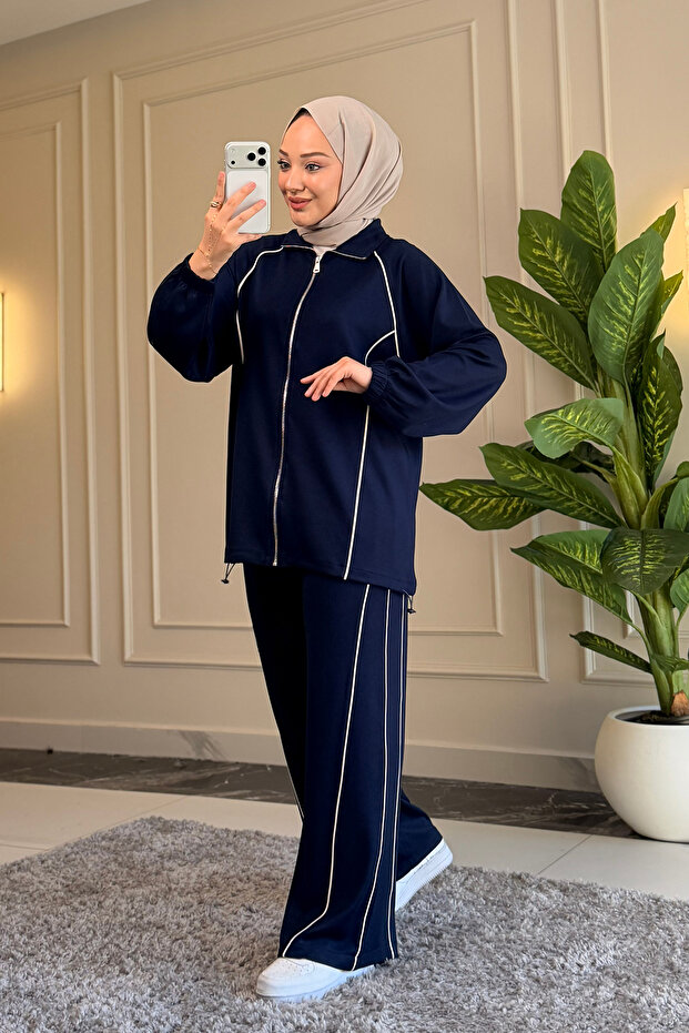 6628 - Stylish, Comfortable, Loose Viscose Soft Interlock Fabric Women's Set with Stripe Detail