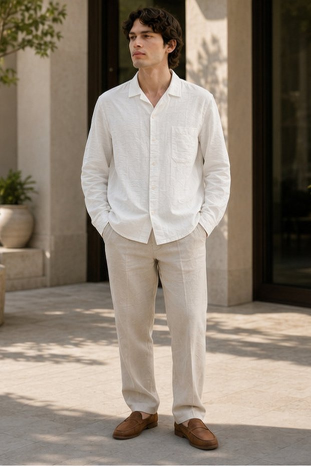 Men's Slim Fit Solid Long-Sleeve Shirt - White