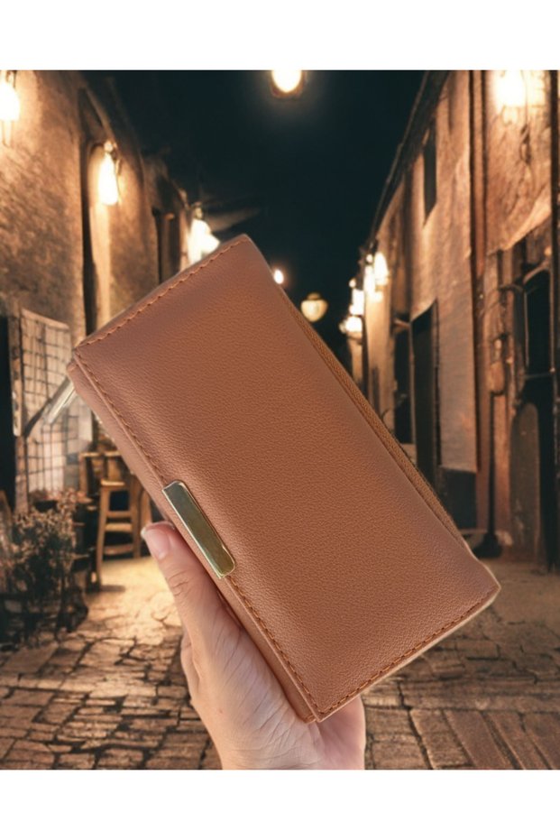 Women's Tan Wallet 2 Large Size Multi-Compartment Zippered Card Holder