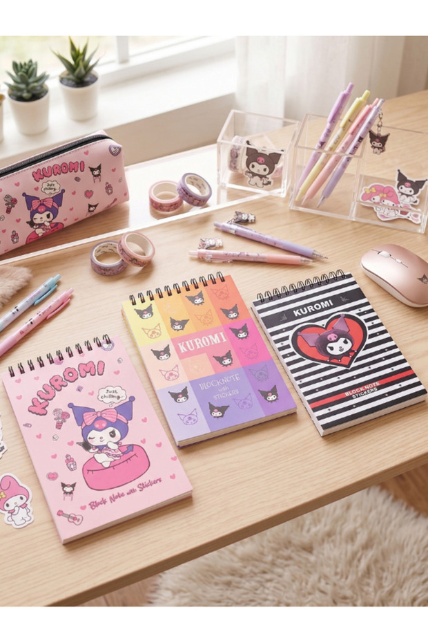 Kuromi & My Melody 3-Piece Spiral Mini Notebook Set - School/Stationery Notebook with Stickers and Patterns