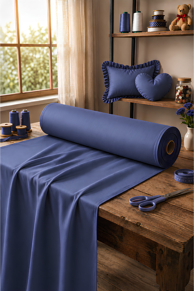 100% Cotton Satin (83 Threads) Indigo Fabric / Length: 100 cm - Width: 240