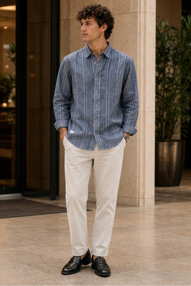 Men's Slim Fit Long-Sleeve Shirt - Blue