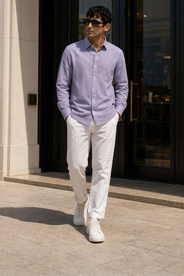 Men's Slim Fit Checked Long-Sleeve Shirt - Purple