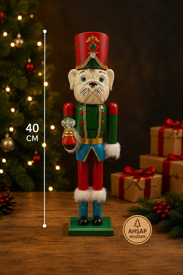 40 cm Wooden Nutcracker Figurine with Dog Figure Decorative Christmas Table New Year Lead Soldier Ornament Decor
