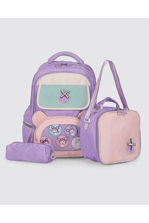 Kids Premium School Bag Set 3-Piece Primary School Middle School Backpack Thermal Lunch Bag Pencil Case Purple 51977