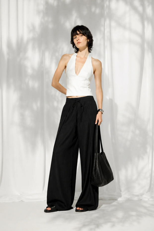 Women's Linen Trousers with Pile and Lace Details 52101024