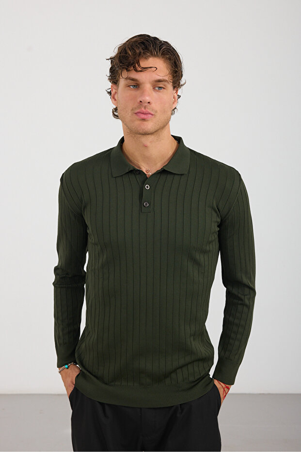 Men's Striped Washable Anti-Pilling Polo Collar Knitwear