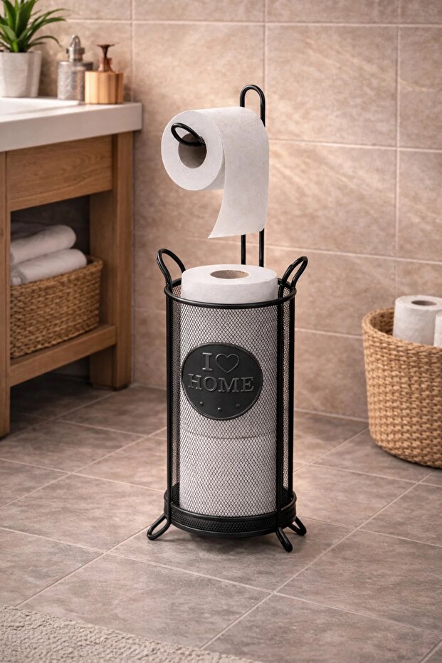 Premium Toilet Paper Organizer Stand with Stainless Metal Mesh Base, Bathroom Wc Hanger with Refills