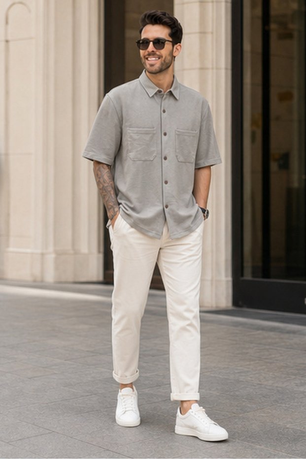 Men's Short-Sleeve Shirt - Light Brown