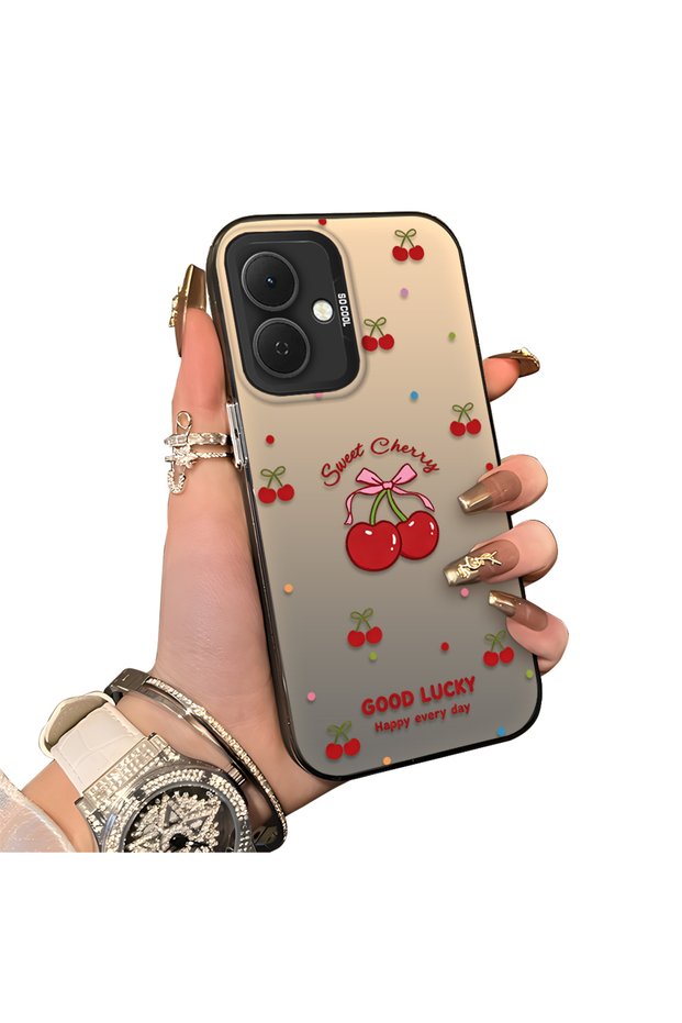 Tecno Spark Go 2(Km4) Compatible Hard Acrylic Back Silicone Edge Lens Protection Cherry Case