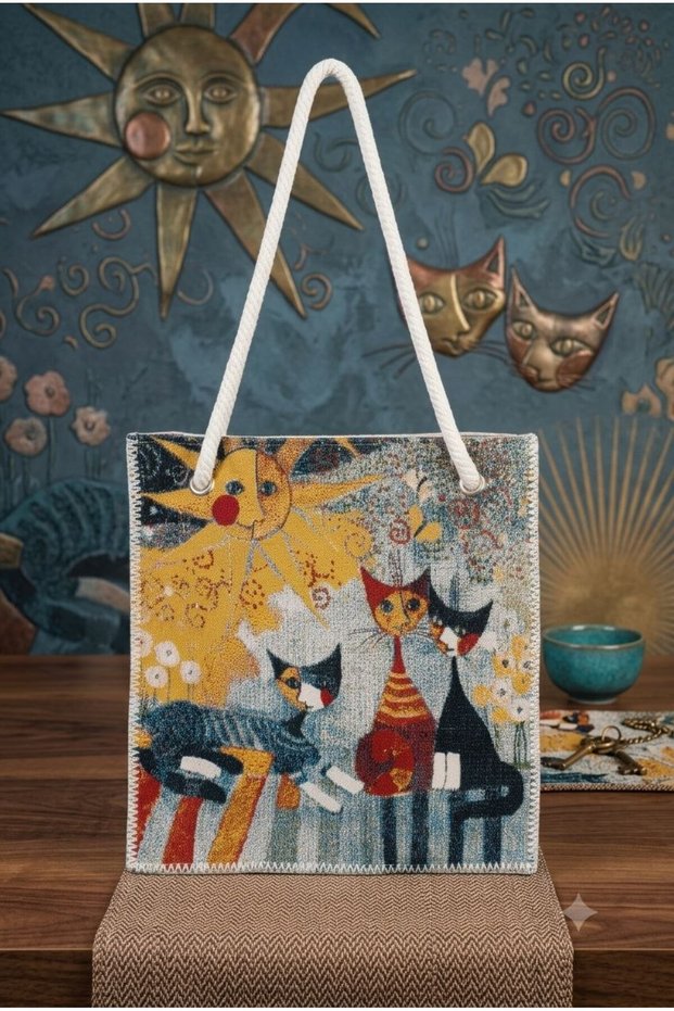 Woven Jacquard Tapestry Fabric Shoulder and Beach Bag Shepherd Stitched Abstract