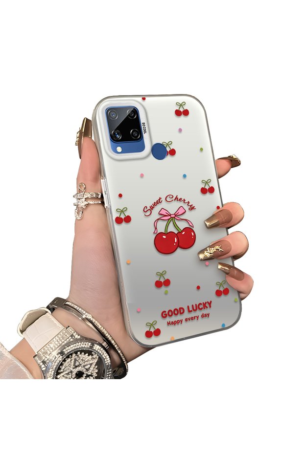 Realme C15/C25/C25S Compatible Hard Acrylic Back Silicone Edge Lens Protection Cherry Case